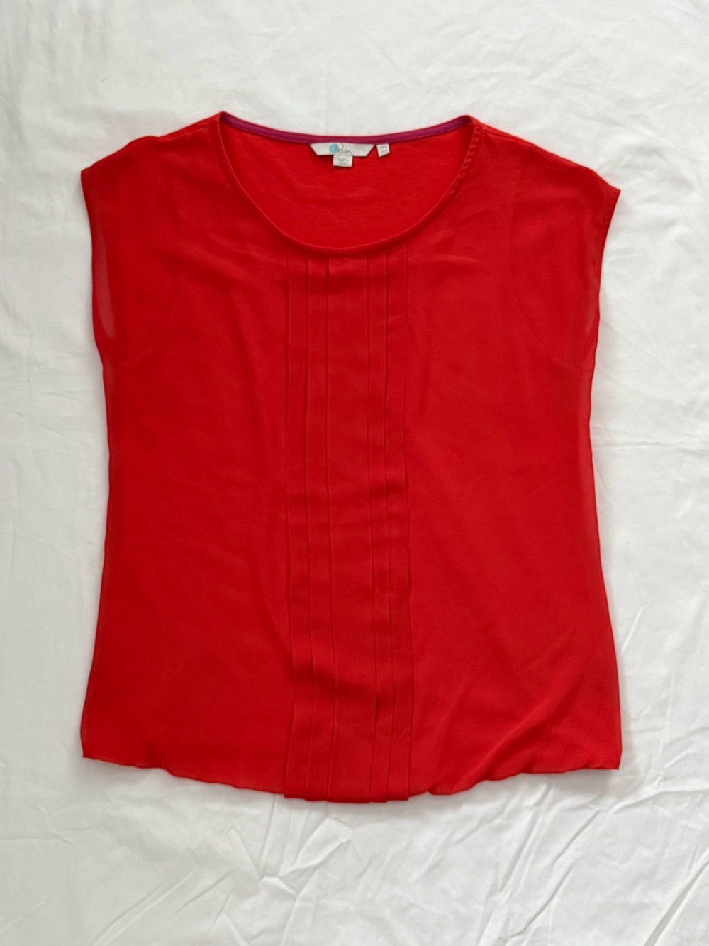 Boden Dakota Jersey Top Women’s US 8/UK 12 Coral Red Pleated Front Modal Cotton